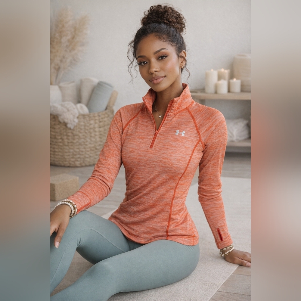 Under Armour Half Zip Athletic Pullover Yoga Running Top Orange Small Workout